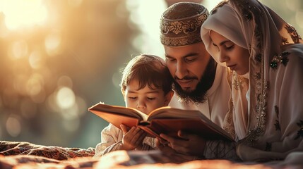 Girl reading Quran with focus
